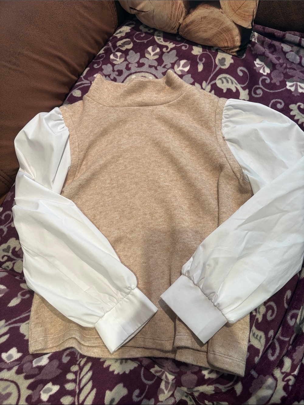 DREW Cream Knit Vest with White Puff Sleeve Shirt Combo